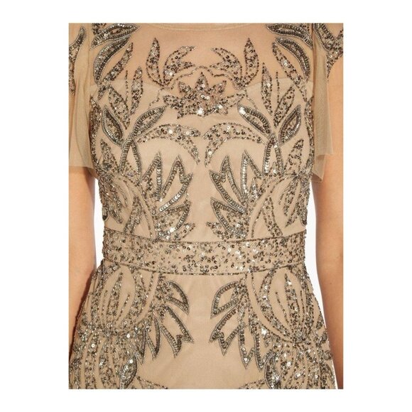 Papell Studio Size 6 Beige Formal Sequin Beaded Formal Dress Cocktail Gown NWT - Picture 2 of 16